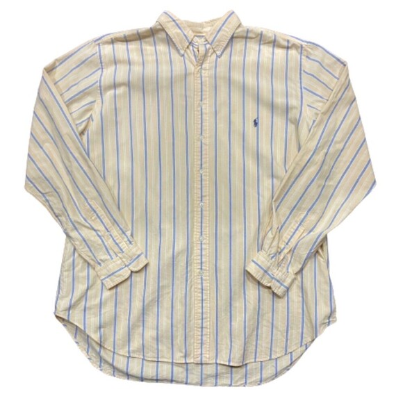 Polo Ralph Lauren Vintage 90s Striped Yellow Blue Button Down Men's Size XLT - Picture 1 of 7